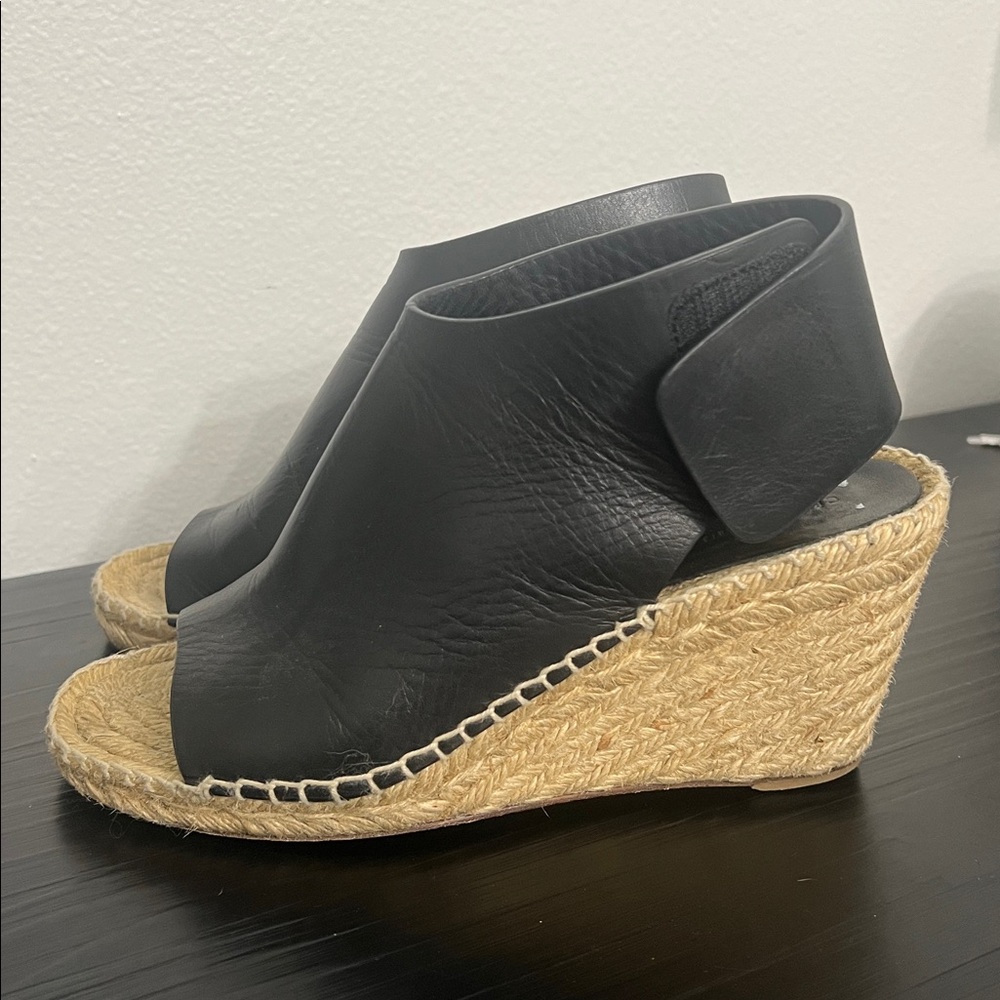 Celine Paris Size Euro 36 Black Leather Wedge Sandals - Picture 2 of 14